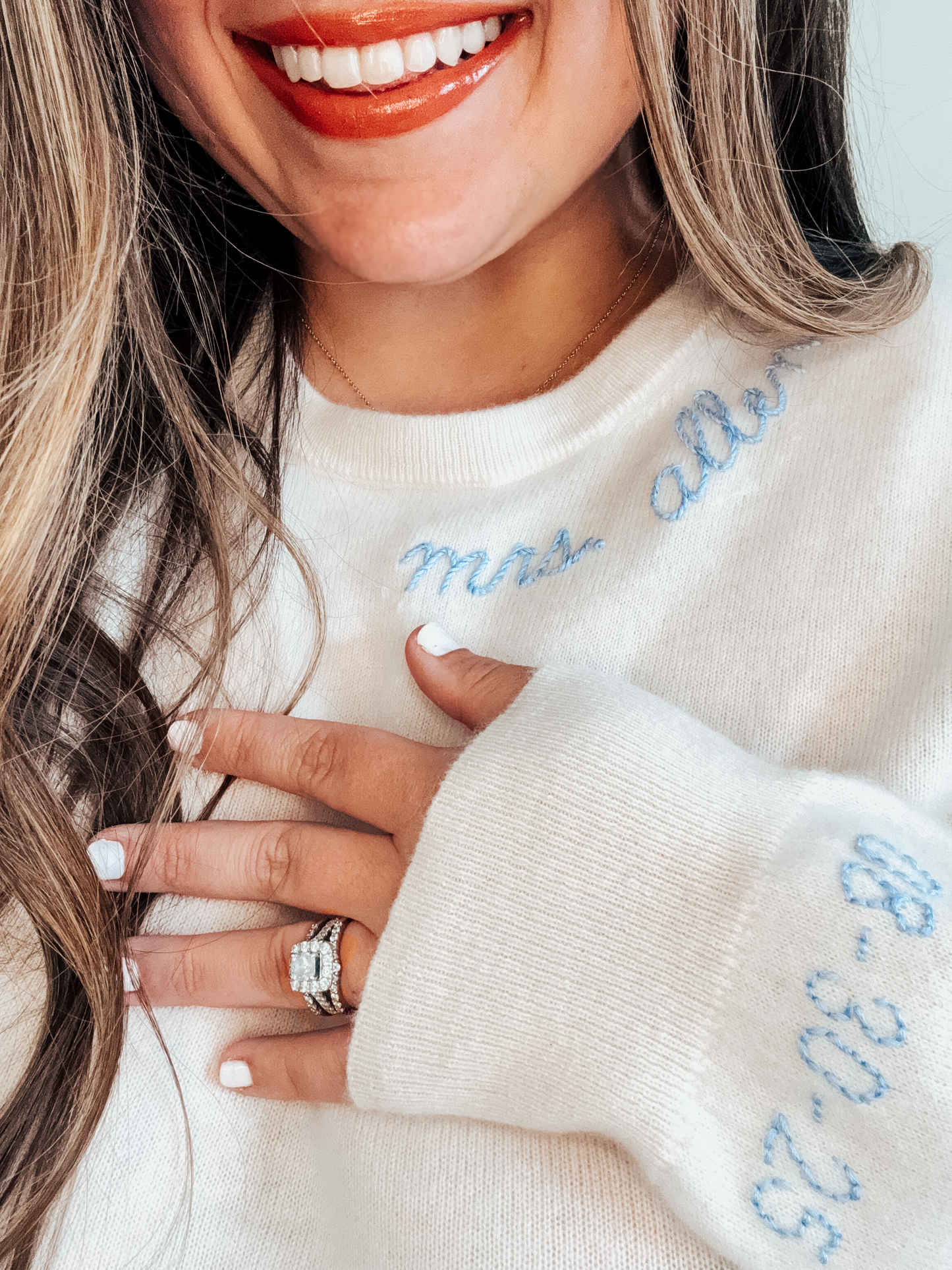 Custom Hand-Embroidered Bridal Cashmere Sweater